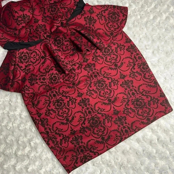 Material Girl Women’s Juniors Red Mini Pencil Scroll Print Dress - Picture 12 of 12